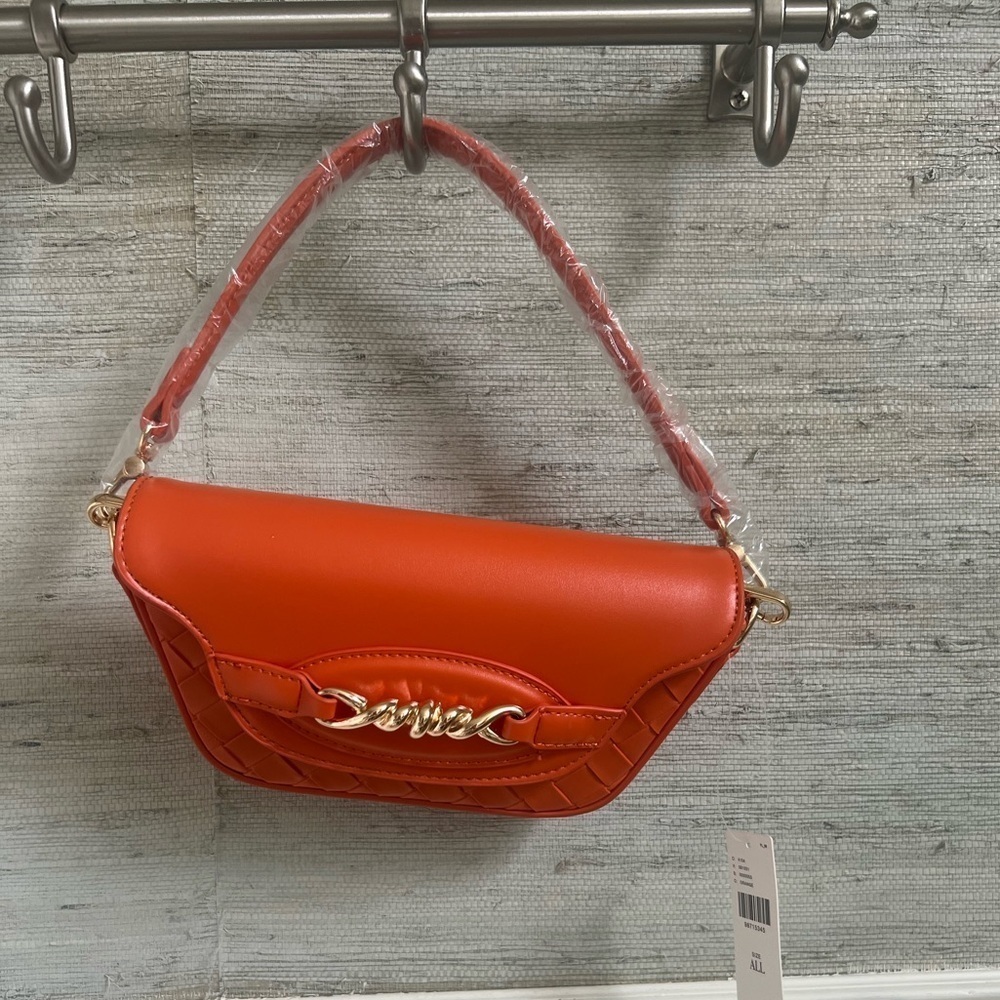 NWT new Anthropologie Delilah woven faux leather chain bag orange crossbody - Picture 17 of 17